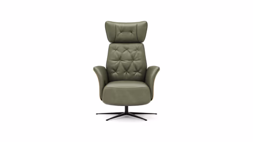 Drehsessel Aberdeen - Größe M, inkl. Relaxfunktion, Holzblende furniert, Nussbaum, Leder, Moos