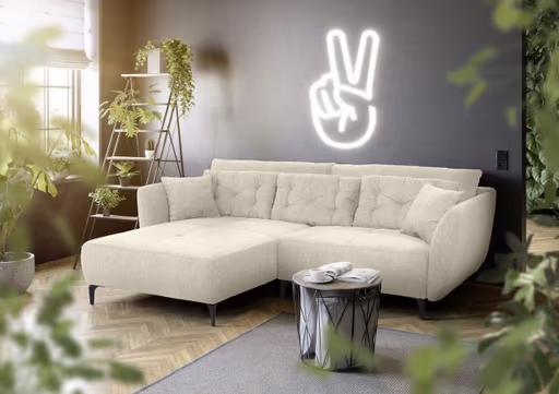 Ecksofa JANEK - 2,5-Sitzer, Ecke rechts, Stoff, Creme