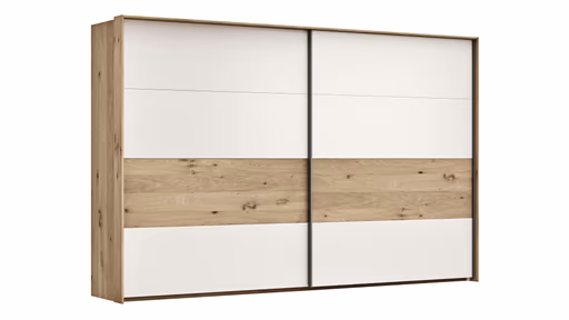 Schwebetürenschrank Viana - B ca. 338 cm, Furnier, Balkeneiche, Weiß