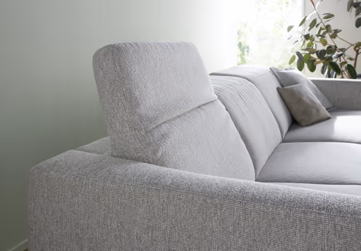 Ecksofa Rafaela 2.0 - 2,5-Sitzer mit Longchair rechts inkl. Sitzvorzug, Kopteilverstellung motorisch und Relaxfunktion motorisch im Longchair, Stoff, Champagner