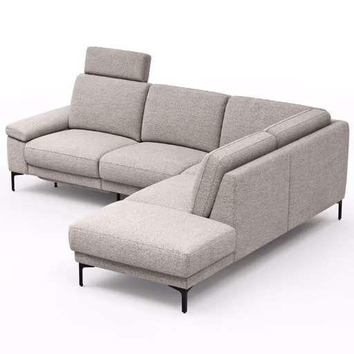 Ecksofa Matero - 2-Sitzer mit Ecke rechts inkl. Relaxfunktion motorisch und Sitzvorzug, Stoff, Hellgrau