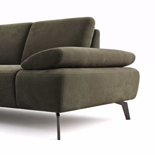 Ecksofa Theodor - Longchair links mit 2-Sitzer, Armlehne/Sitztiefe verstellbar, Stoff, Braungrün