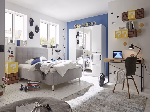 Drehtürenschrank ROVANO- B ca. 180 cm, Weiß, Spiegel