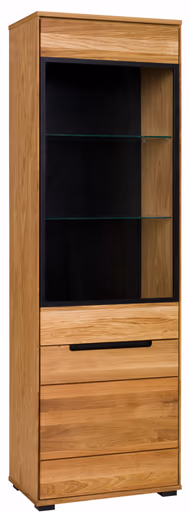 Vitrine- Eiche, Massiv, Glas, Alurahmen, Schwarz