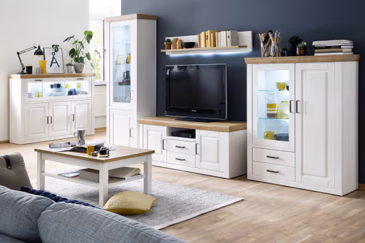 Wohnwand - mit Beleuchtung, Pinie Nachbildung