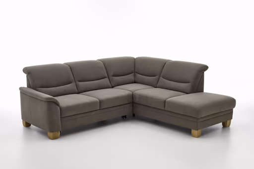 Ecksofa - 2,5-Sitzer mit Ecke rechts, Kopfteil verstellbar, Flachgewebe, Mandel