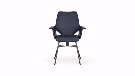 Armlehnstuhl Penthouse - Leder, Dunkelblau, Gestell, Anthrazit, Drehbar
