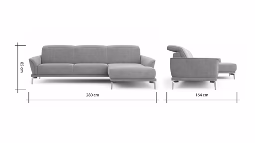 Ecksofa Amadena - 2-Sitzer mit Longchair rechts inkl. Kopfteilverstellung, Stoff, Limone