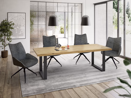 Esstisch - LB ca. 240x100 cm, Eiche massiv geölt, Schwarz