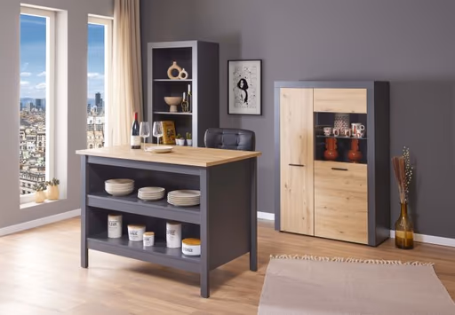 Bartisch - LB ca. 124x75 cm, Anthrazit, Artisan Eiche Nachbildung