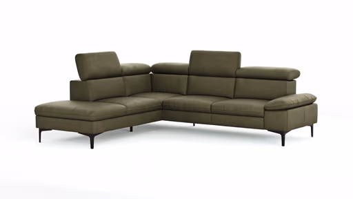 Ecksofa Felipa - Ecke links mit 2,5-Sitzer inkl. Kopfteil verstellbar, Leder, Olive
