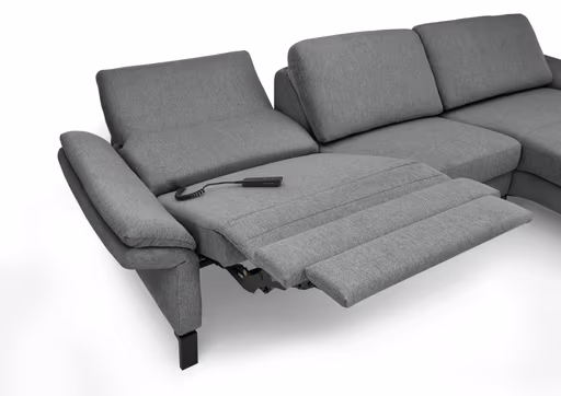 Ecksofa CALM PREMIUM 2.0 - Longchair links mit 3-Sitzer, Relaxfunktion motorisch, Armlehne verstellbar, Stoff, Anthrazit