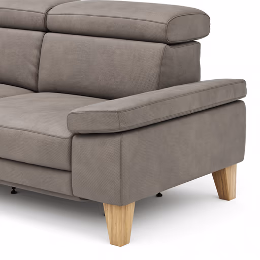 Ecksofa Hudson - Longchair links mit 2,5-Sitzer, inkl. Kopfteil/Armlehne verstellbar und Relaxfunktion (motorisch), Stoff, Steingrau