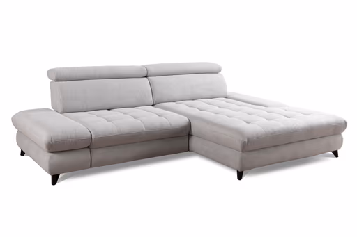 Ecksofa - 1,5-Sitzer mit Longchair rechts, Rückenlehne verstellbar, Stoff, Silbergrau