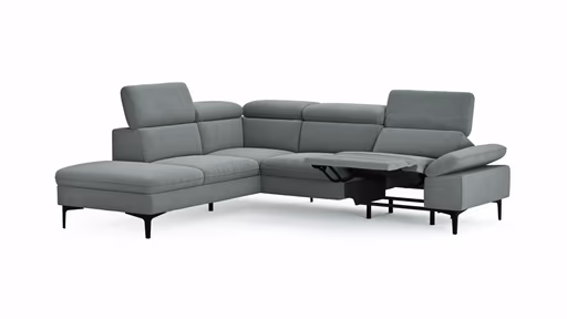Ecksofa Felipa - Ecke links mit 2,5-Sitzer inkl. Armlehne verstellbar und Rückenlehne/Sitztiefe verstellbar (motorisch), Stoff, Grau