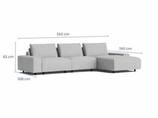 Ecksofa Serava - 2,5-Sitzer mit Longchair rechts, inkl. Relaxfunktion, Stoff, Grau
