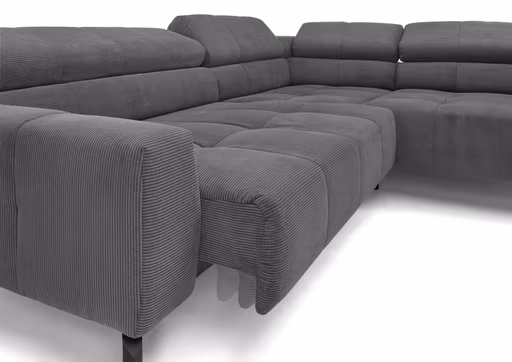  Ecksofa COLLEEN 2.0 - 2-Sitzer mit Ecke rechts, Sitzvorzug motorisch, Feincord, Anthrazit