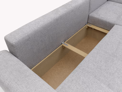 Ecksofa JONI - 2-Sitzer, Ecke rechts inkl. Schlaffunktion mit Bettkasten, Stoff, Hellgrau