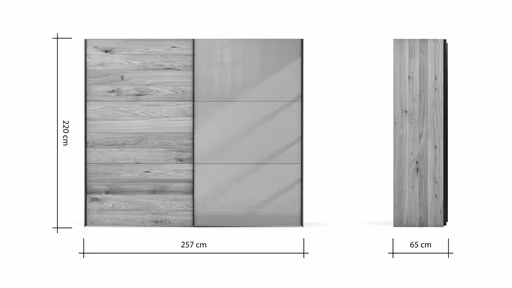 Schwebetürenschrank Colorado - B. ca. 257 cm, Eiche, Glas Graugrün