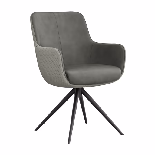 Armlehnstuhl Mis - Leder, Dunkelgrau, Stoff, Grau, Gestell Stativ