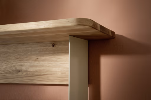 Wandregal Olai - Wildeiche massiv, Metall, Beige