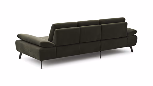 Ecksofa Theodor - Longchair links mit 2-Sitzer, Armlehne/Sitztiefe verstellbar, Stoff, Braungrün