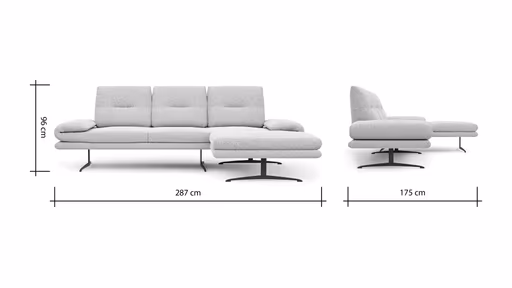 Ecksofa Lucero 2.0 - 2-Sitzer mit Longchair rechts inkl. Rückenlehne verstellbar, Stoff, Offwhite