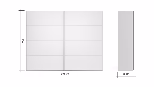 Schwebetürenschrank Viana - B ca. 301 cm, Lack, Weiß