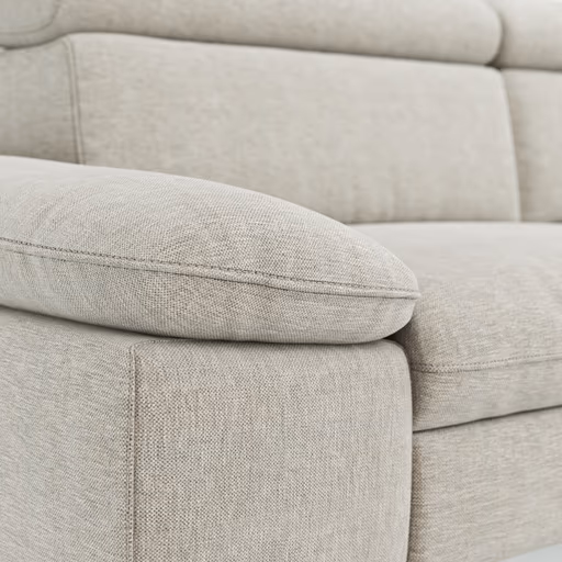 Ecksofa Felipa - 2,5-Sitzer mit Longchair rechts inkl. Kopfteil verstellbar, Stoff, Natur