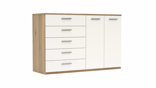 Kommode Viana - Balkeneiche furniert, Weiß