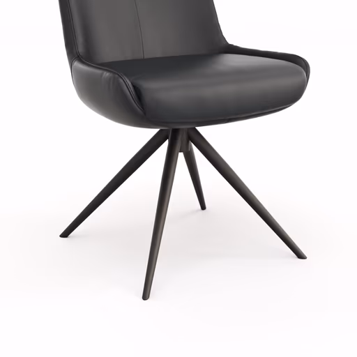 Stuhl Mis - Leder, Schwarz, Drehbar, Gestell Schwarz