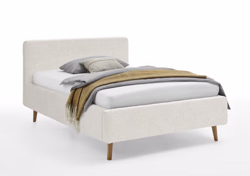 Polsterbett - Liegefläche ca. 140x200 cm, Bouclé-Stoff, Cremeweiß