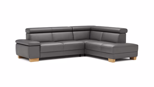 Ecksofa Philadelphia - 2,5-Sitzer mit Ecke rechts inkl. Kopfteil verstellbar, Leder, Anthrazit