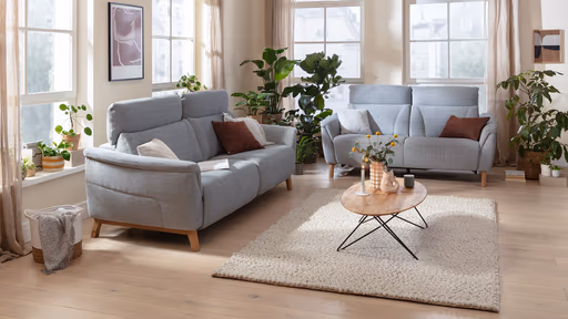 Sofa Nevin - 3-Sitzer, inkl. Relaxfunktion und Kopfteilverstellung (motorisch), Stoff, Silbergrau 