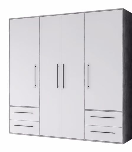 Drehtürenschrank FATHIE- B ca. 206 cm, Betonoptik, Weiß