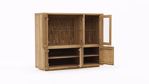 Highboard Bakersfield - Rückwand mit Holzschindeln, Asteiche massiv, geölt