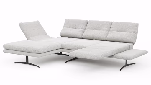 Ecksofa Lucero 2.0 - Longchair mit 2-Sitzer rechts inkl. Sitztiefenverstellung, Drehsitz und Sitztiefe verstellbar, Stoff, Offwhite