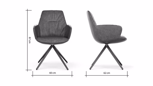 Armlehnstuhl Pegara - Leder, Ash, Gestell, Anthrazit