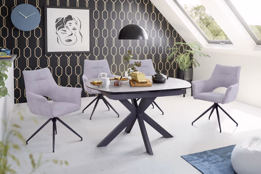 Esstisch MEGGIE - ausziehbar, LB ca. 130x100 cm, Glaskeramik, Grau