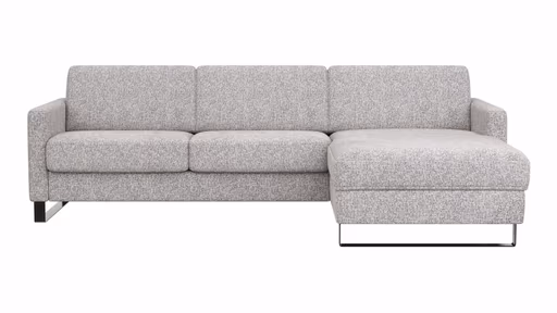 Schlafsofa Laredo - 2-Sitzer mit Longchair rechts inkl. Schlaffunktion mit Bettkasten, Stoff, Graubeige