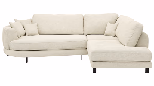 Ecksofa Solenne - Diwan rund links mit Ottomane rechts, Stoff, Weiß