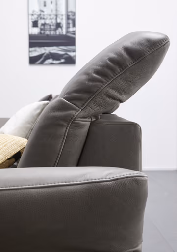 Ecksofa Rockport B - 2,5-Sitzer mit Longchair rechts inkl. Kopfteil/Sitztiefe/Armlehne verstellbar, Leder, Grau