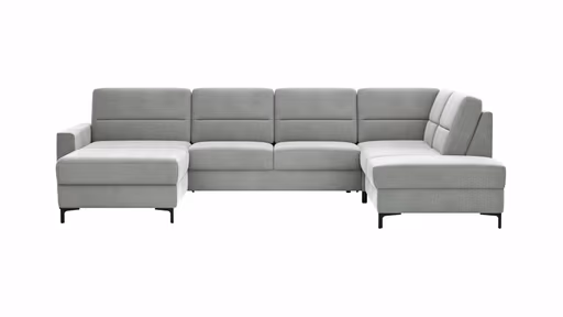 Wohnlandschaft Merlos H - Longchair links und 2,5-Sitzer mit Ecke rechts inkl. Relaxfunktion (motorisch), Stoff, Grau