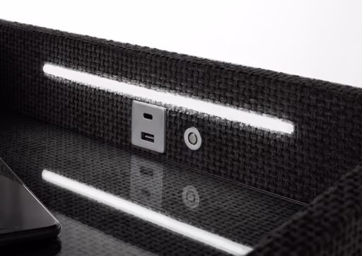 Nachttisch- Creme, mit Glasplatte, inkl. Beleuchtung