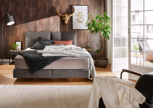 Boxspringbett Alpin - Liegefläche ca. 180x200 cm, Stoff, Anthrazit
