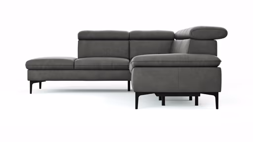 Ecksofa Felipa - Ecke links mit 2,5-Sitzer inkl. Armlehne verstellbar und Rückenlehne/Sitztiefe verstellbar (motorisch), Leder, Grau