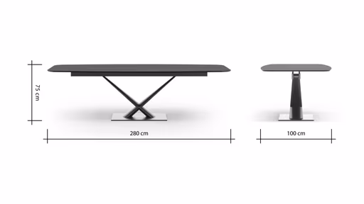 Esstisch Savona - LB ca. 280x100 cm, Fix, Keramik, Schwarz, Bootsform