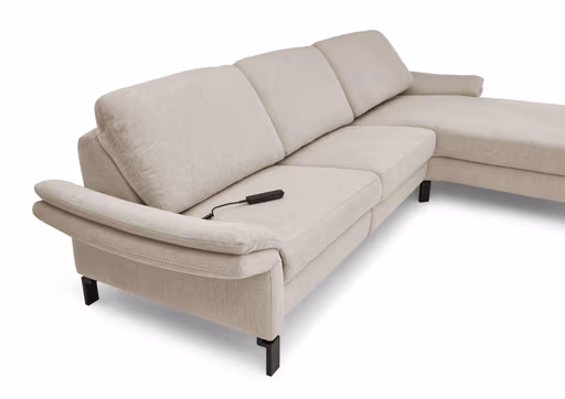 Ecksofa CALM PREMIUM 2.0 - Longchair links mit 3-Sitzer, Relaxfunktion motorisch, Armlehne verstellbar, Stoff, Sand