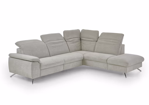 Ecksofa - 3-Sitzer mit Ecke rechts, Kopfteil verstellbar, Stoff, Natur
