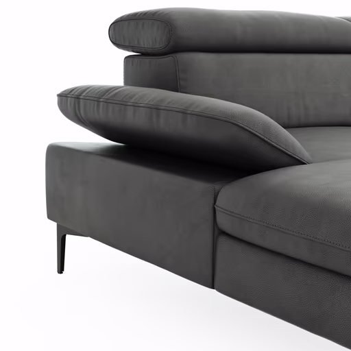 Ecksofa Felipa - Longchair links mit 2,5-Sitzer inkl. Armlehne verstellbar und Rückenlehne/Sitztiefe verstellbar (motorisch), Leder, Grau
